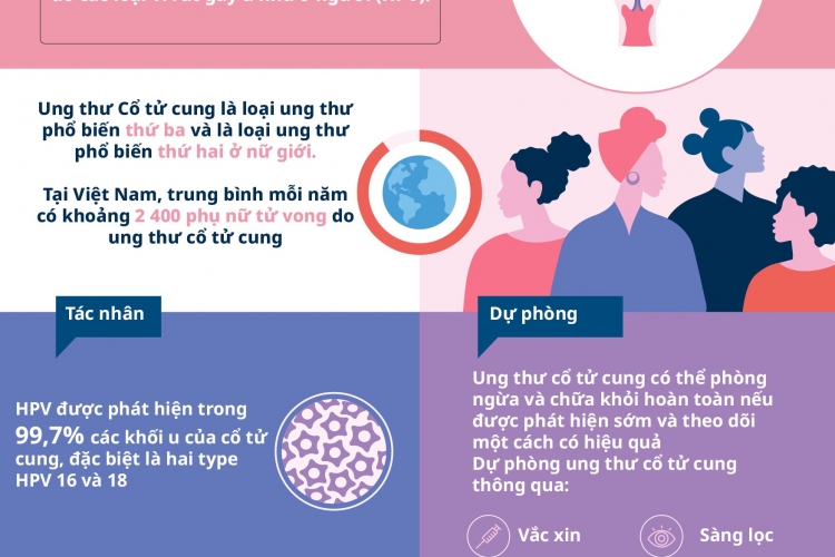Infographic: Tác nhân, dự phòng và điều trị Ung thư Cổ tử cung