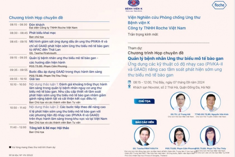 CHƯƠNG TRÌNH HỌP CHUYÊN ĐỀ  “QUẢN LÝ BỆNH NHÂN UNG THƯ BIỂU MÔ TẾ BÀO GAN - ỨNG DỤNG KỸ THUẬT CÓ ĐỘ NHẠY CAO (PIVKA-II VÀ GAAD) NÂNG CAO TẦM SOÁT PHÁT HIỆN SỚM UNG THƯ BIỂU MÔ TẾ BÀO GAN”