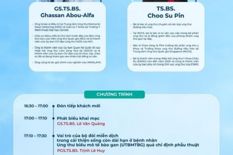 CHƯƠNG TRÌNH HỘI THẢO KHOA HỌC KÉO DÀI SỐNG CÒN DÀI HẠN VỚI BỘ ĐÔI MIỄN DỊCH: BƯỚC TIẾN MỚI TRONG ĐIỀU TRỊ UNG THƯ BIỂU MÔ TẾ BÀO GAN QUÁ CHỈ ĐỊNH PHẪU THUẬT